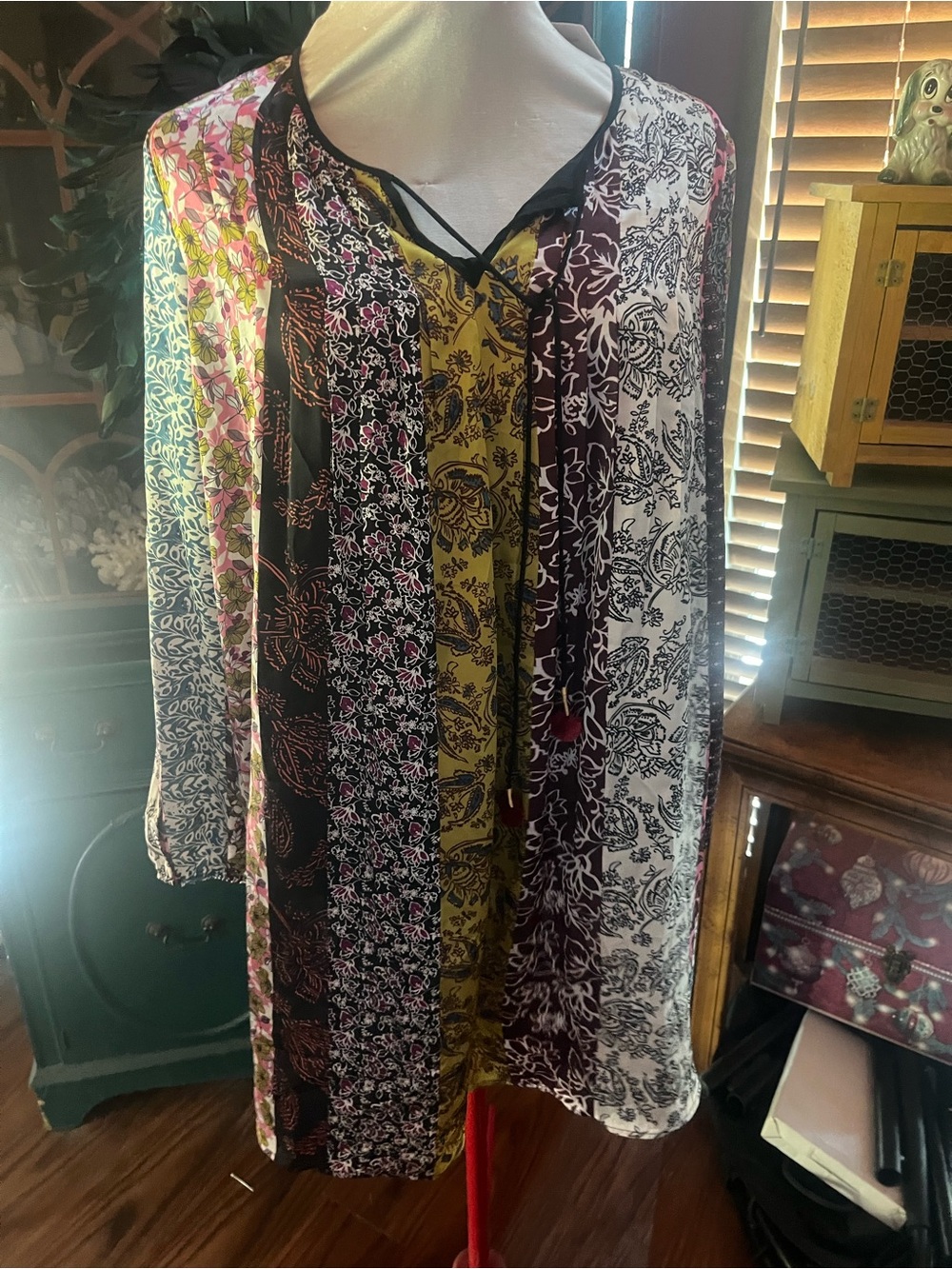 Anthropologie NWT multi-Print Split-Panel Tunic XL Dress Yellow, Black, White